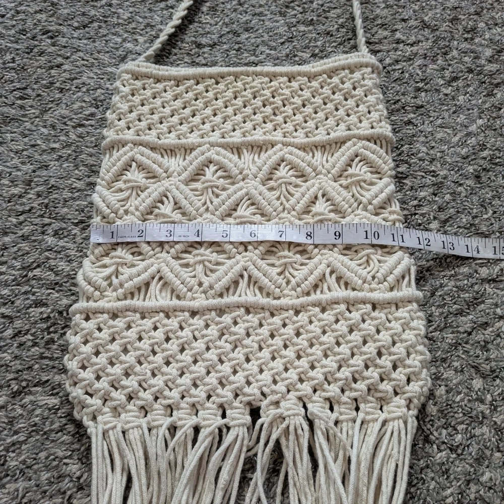 BP Nordstrom Cream Macrame Fringe Snap Top Crossbody Purse Bag